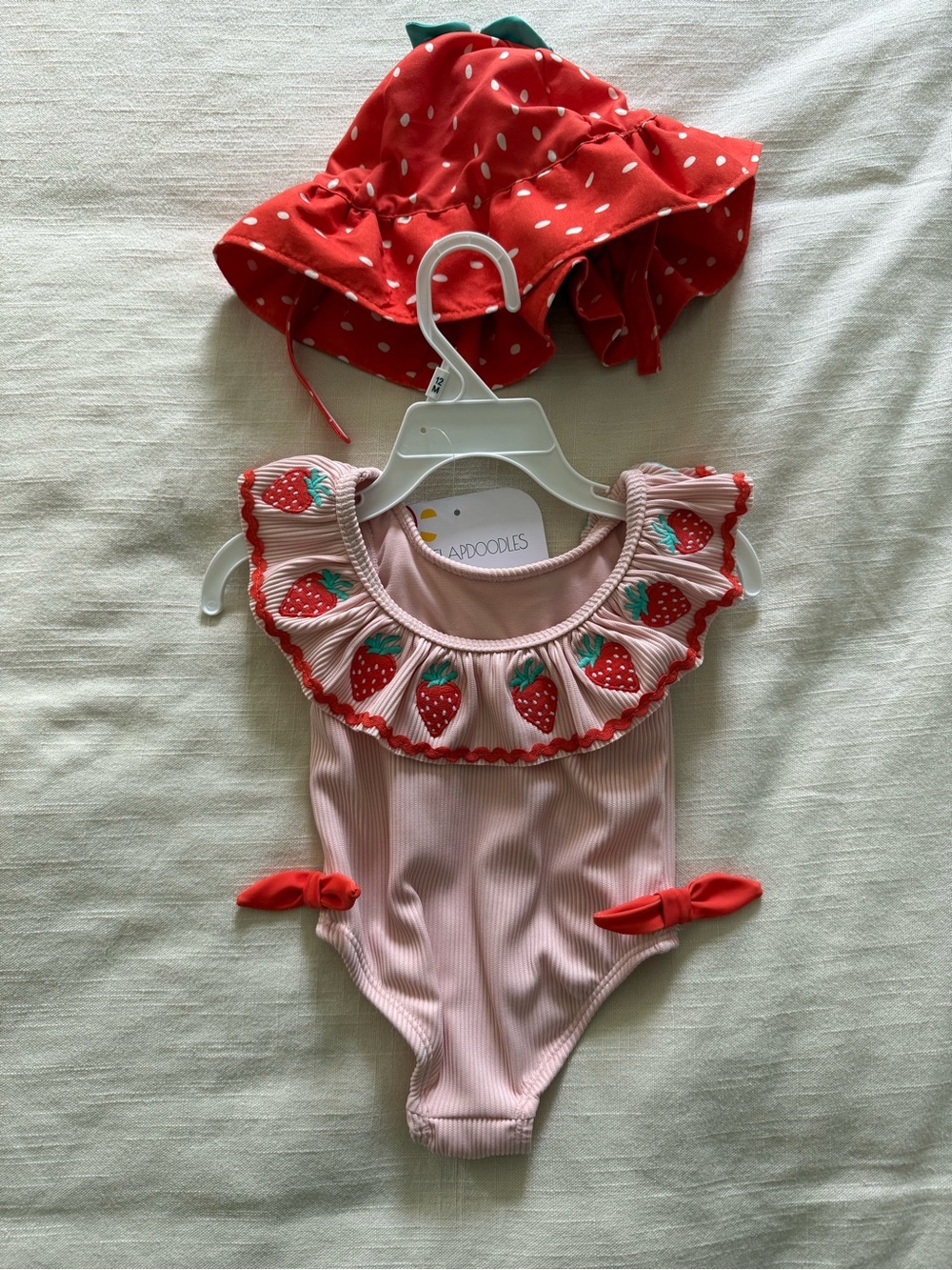Strawberry Ruffle One-Piece Swimsuit with Matching Sun Hat